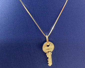 Key Pendant, 14k Gold Key Charm, 14k Yellow Gold Key, Necklace, 14k gold key pendant, Gold Key Necklace with box chain, Bridesmaid Gifts