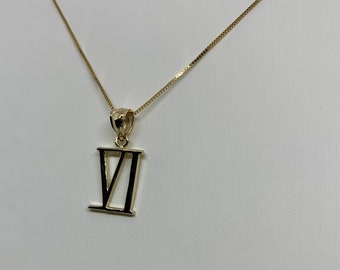 Custom Make 14K Solid Gold Roman Numerical VI Pendant Box chain, Minimalist Pendant/charm Graduation/Bridesmaid/Birthday/Wedding/Shower/Gift