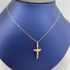Classic Crucifix Pendant 14k gold Charm with 14k gold Box chain 16&quot;, 18&quot;, 20&quot; Minimalist Cross Necklace / Jesus necklace