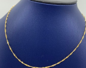 14k Solid Gold Singapore Chain Necklace: Diamond Cut Twisted Chain