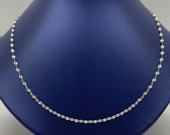 14k Solid White Gold Women's Minimalist Fancy Diamond Cut Hammer Chain Necklace 16" 18" 20"