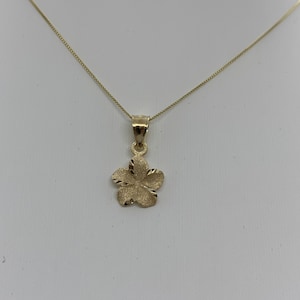 14K Solid Gold 10mm Hawaiian Plumeria Flower Pendant Charm with Box Chain Necklace, Minimalist  plumeria charm  box chain necklace 16 18 20&quot;