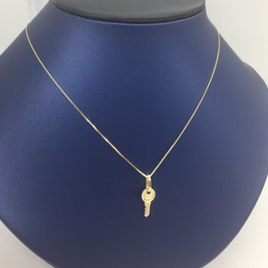 Key Pendant, 14k Gold Key Charm, 14k Yellow Gold Key, Necklace, 14k gold key pendant, Gold Key Necklace with box chain, Bridesmaid Gifts