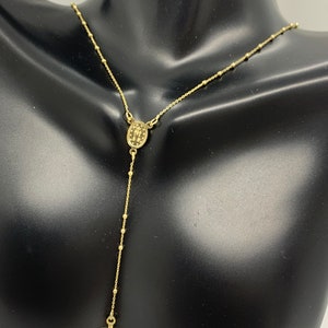 Rosary necklace chain 14K Solid Gold Rosary Miraculous Mary 1.5mm Beaded  Women&#39;s Minimalist Chain Necklace 16&quot; 18&quot; 20&quot;