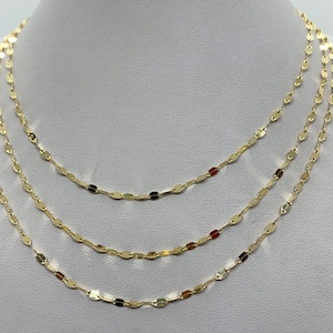 14k Solid Gold Women&#39;s Minimalist Fancy High Polished 2mm Hammer Chain Necklace 16&quot; 18&quot; & 20&quot;