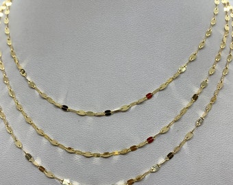 14k Solid Gold Hammer Chain Necklace: Minimalist Polished Women's Jewelry