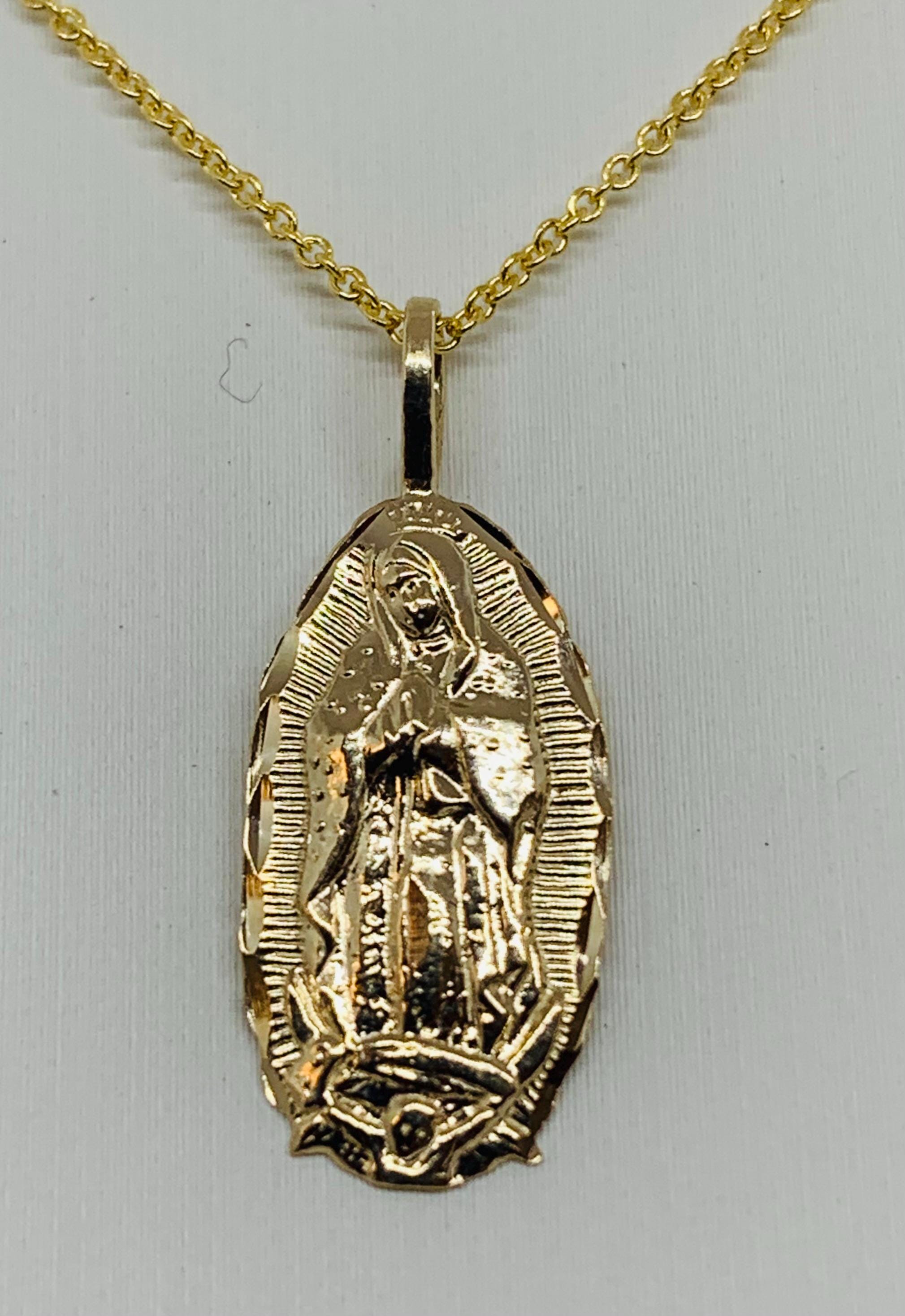 14K Solid Gold Virgin Mary Pendant Necklace: Religious Charm - Etsy