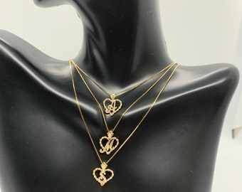 14K Solid Gold Heart Initial Letter Charm A-Z Necklace With Or Without Chain , Graduation/Bridesmaids/Birthday/Wedding/Shower ,