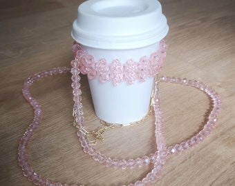 Sac porte-tasse à café ou thé en perles, cup holder, Porte-gobelet