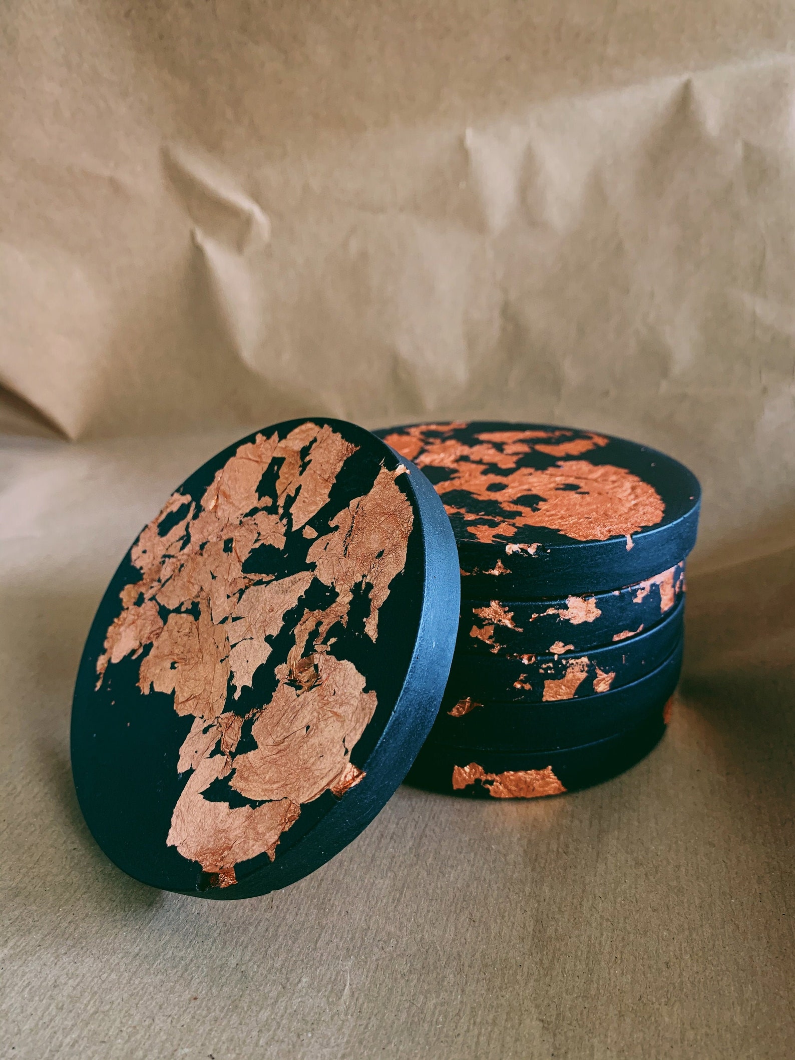 Black Jesmonite Coasters With Bronze Inlay Etsy