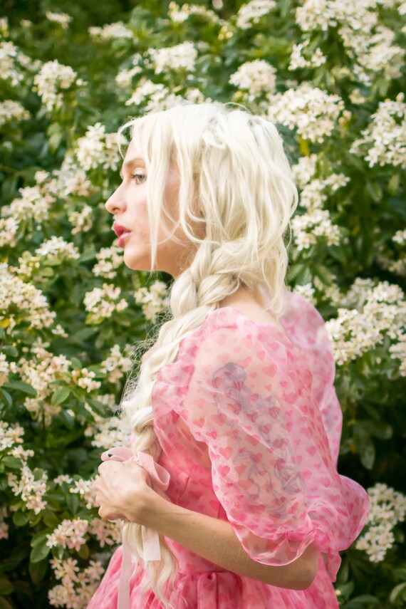 hot pink organza puff sleeve smock dress