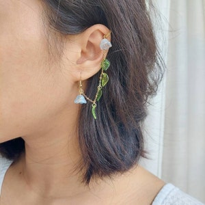 Lightweight Flower Cuff Chain Earring | No Piercing Helix Cuff | Unique Nature Lover Gift | Holiday gift for plant mom