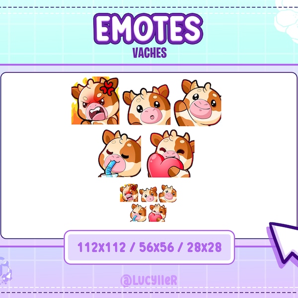 Emotes twitch discord et kick vache mignonnes