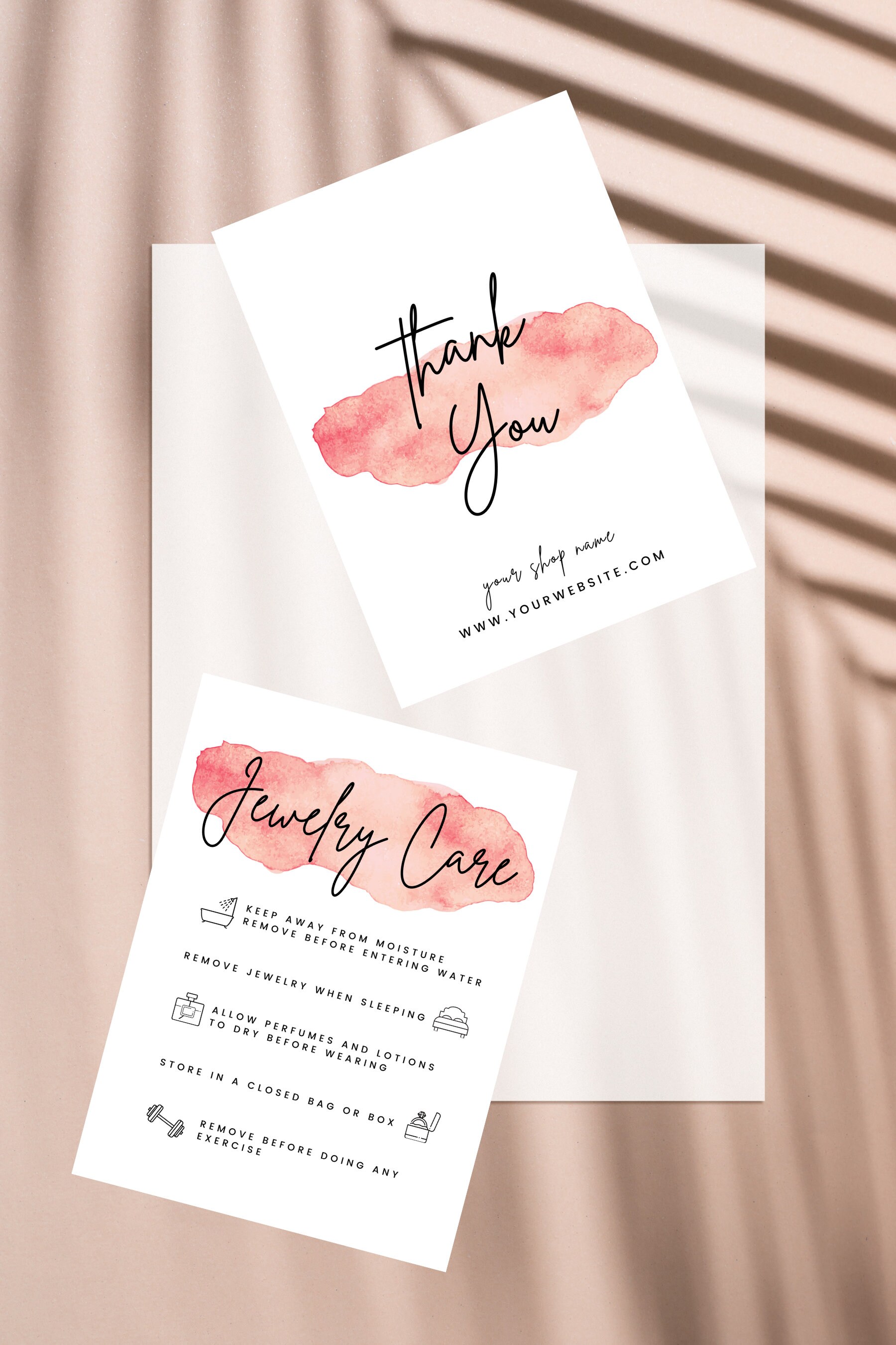 Editable Jewelry Care Card Guide and Thank You Card Etsy UK