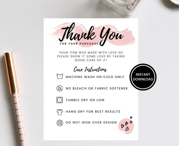 Clothing Care Card Editable Template T-shirt Care Card | Etsy