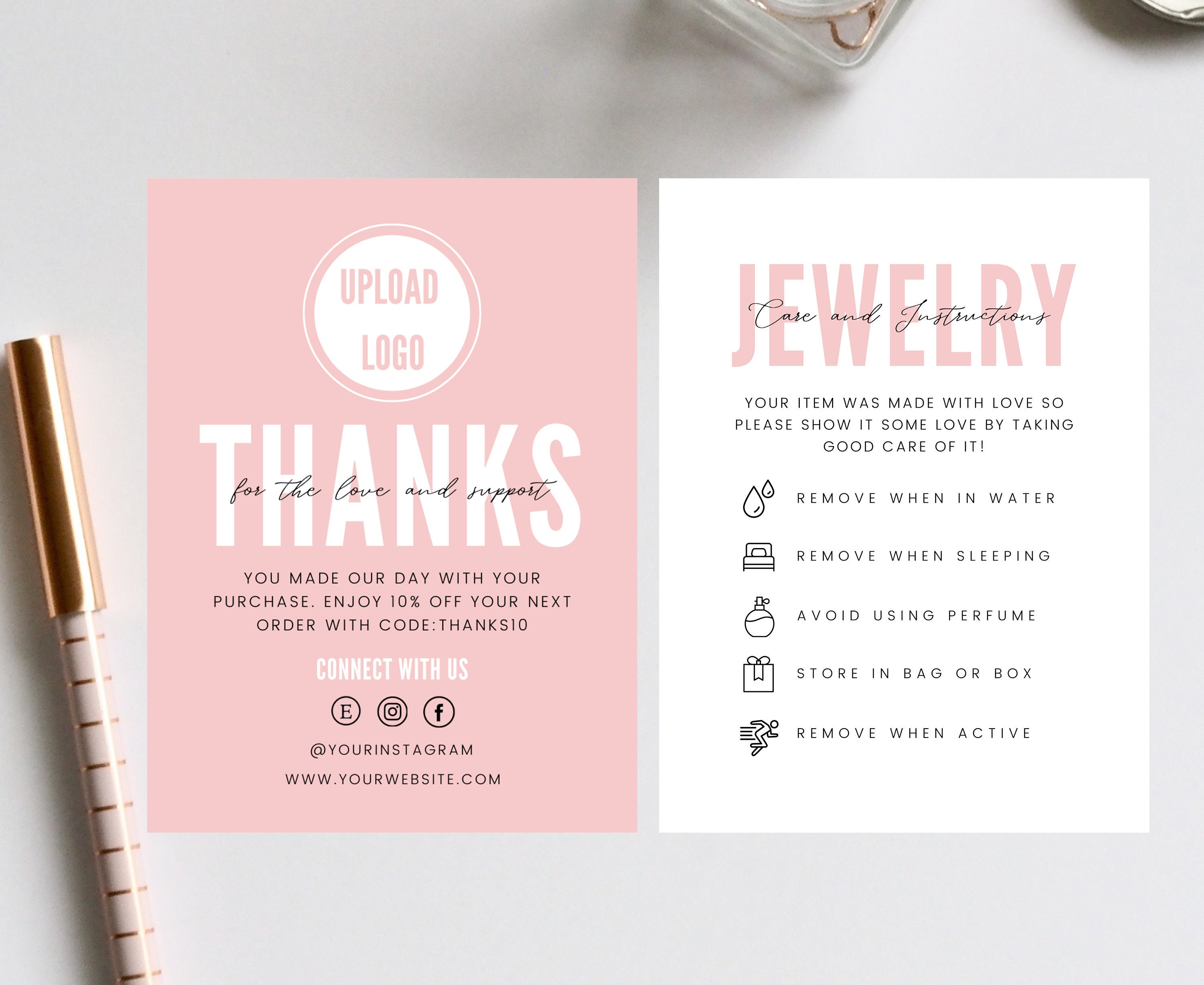 Editable Jewelry care card guide Jewelry care card editable Etsy España