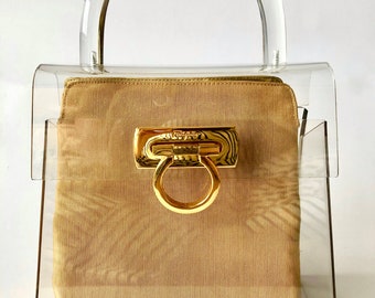 Salvatore Ferragamo Gancini Clear Lucite Plexiglas Bag with Inner
