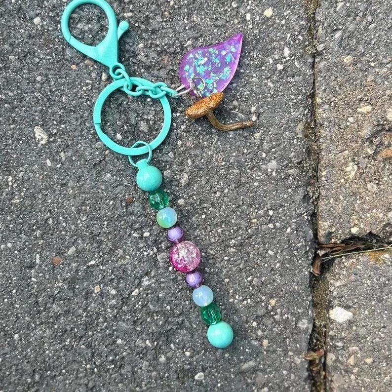 Aqua Mushroom Keychain - Etsy