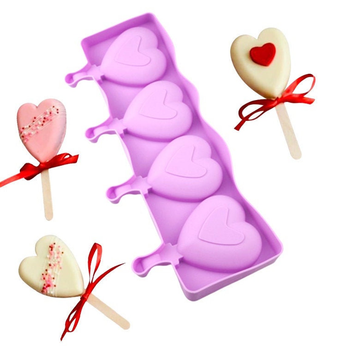 Heart Cakesicle Mold Heart Lollipop Mold Heart Silicone Etsy