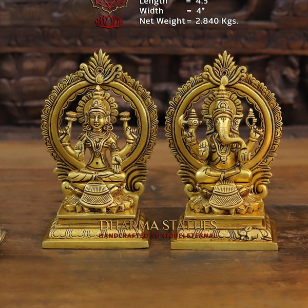 Messing Yaksha Chakra Lakshmi Ganesha Paar mit Diya und Räucherbrenner - Südindisch Make - Nur an Dharm | TempelIdolen
