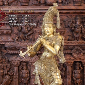 Brass Enchanting Keshava (Krishna) Playing Flute with High Detailed Drapery - South Indian Make - Dharma Exclusive