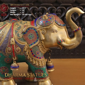 Brass Atiramaniya Devarha Gaja (Beautiful Divine Elephant) - Vehicle of Lord Indra - Semi-Precious Stones - Only at Dharma | Big Idol
