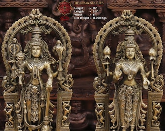 Brass Majestic Vishnu Lakshmi Pair - South Indian Make in Standing Blessing Position - Dharma Exclusive