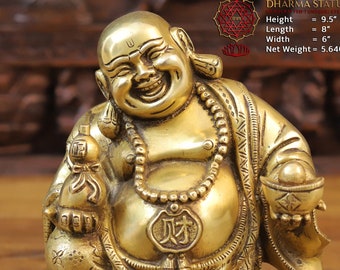 Buda sonriente de latón para riqueza y prosperidad / Hombre feliz - Lo mejor para regalar - Hecho en el Tíbet - Solo en Dharma