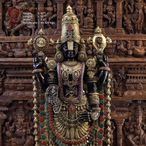 Brass Satyarupine Tirupati Balaji (Truth of the Universe- Lord Vishnu)- Original Made in Swamimalai, South India - 2000 Hrs of Craftsmanship