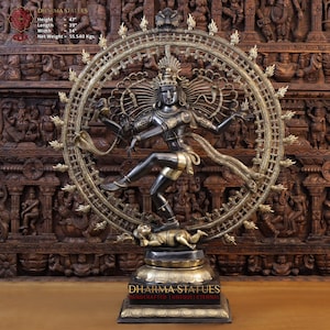 Brass Adhikrupvatam Anand Nataraja (Dancing Lord Shiva) - Made in Thanjavur, South India - Opulent Black & Gold Finish - Big Nataraja Statue