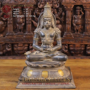 Brass Yashvir Kesari Nandan (Lord Hanuman) in Blessing Position With His Mighty Mace - Made in Thanjavur, South India - Only at Dharma