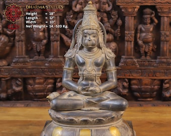 Brass Yashvir Kesari Nandan (Lord Hanuman) in Blessing Position With His Mighty Mace - Made in Thanjavur, South India - Only at Dharma