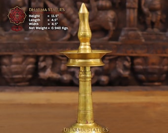 Brass Original Kerala Nilavilakku Minaram Oil Lamps Cleansed by Priests - Matte Gold Finish - Made in Tamil Nadu, India - Only at Dharma