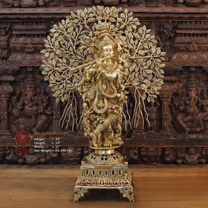 Brass Ananya Sarvottamam Sri Krishna (God Like No Other) Playing Flute Under a Holy Tree of Life - 1200 Hrs of Craftsmanship