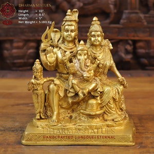 Brass Sanyukta Shiva Parivar With Maa Parvati Shri Ganesha & Kartikeya - Glazing Gold Finish