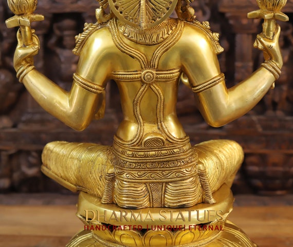 Brass Hiranmayi Sudha (enchanting Goddess Lakshmi) on a Blooming