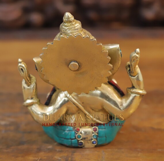 Brass Chaturbujha Vinayaka (ganesha) in Intricate Stone