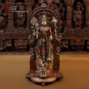 Brass Majestic Lord Vishnu (Tirupati Balaji) with Shree Garuda at the Pedestal - South Indian Make - Dharma Exclusive - Vishnu Statue