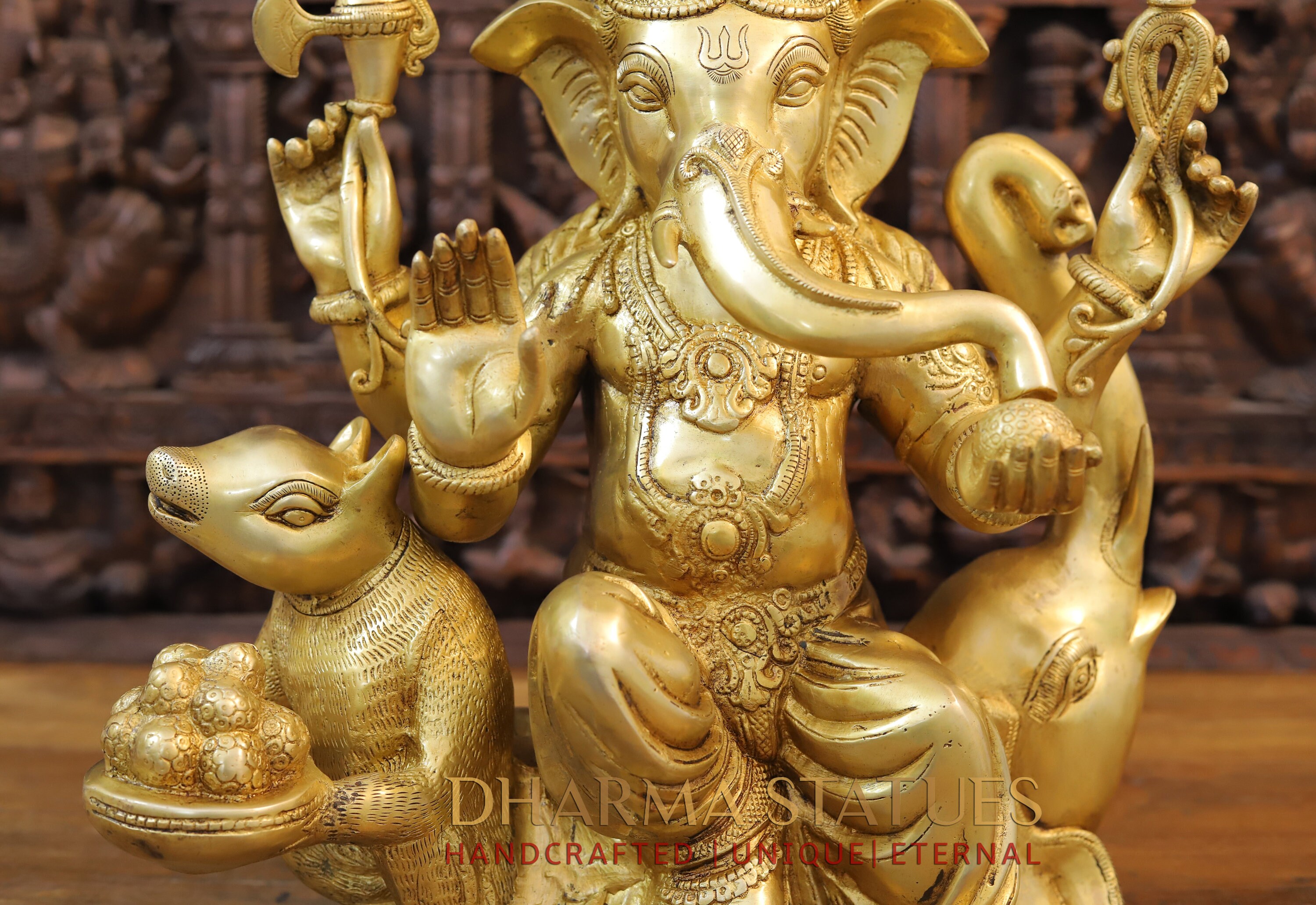 Buy Brass Mushaka Gaja Ganesha in Glazing Gold Finish Only at