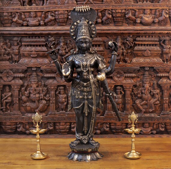 インド直送 真鍮製 神像 開運 金運 ヴェンカテーシュワラ 一点物 真鍮製のヴァーン ヴァストラ スワルナ アブシャナム ヴィシュヌ神