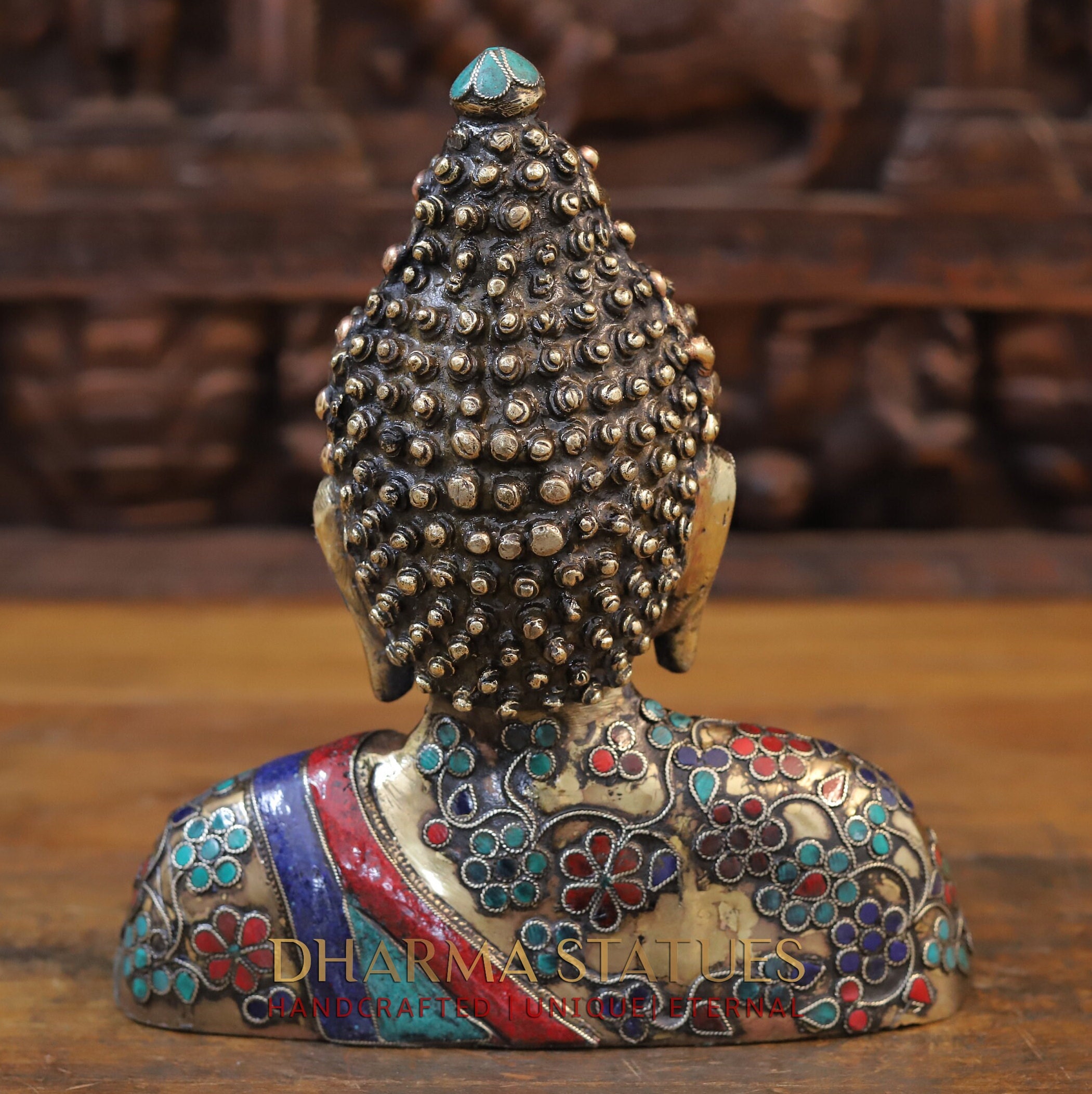 Brass Buddha Bust With Semi-precious Stone Inlay Work Brass Buddha Bust With Semi-precious Stone Inlay Work