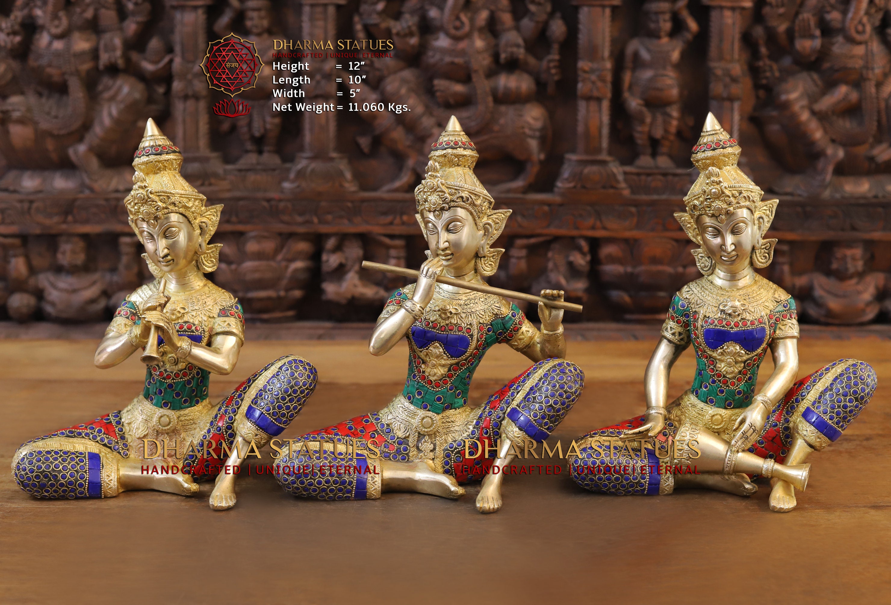 真鍮製タイ音楽家像：宝石をちりばめた神秘的なジャルサセット - Etsy 日本