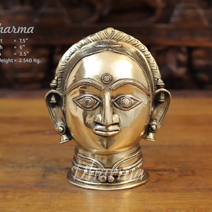 Brass Parvati Head - South India Make - Glazing Gold Finish