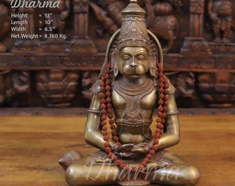 Brass Dhyaan Hanumanta (Lord Hanuman) Absorbed in Lord Ram's Symphonies - Rustic Copper Finish - Nepal Make - Dharma Exclsuive