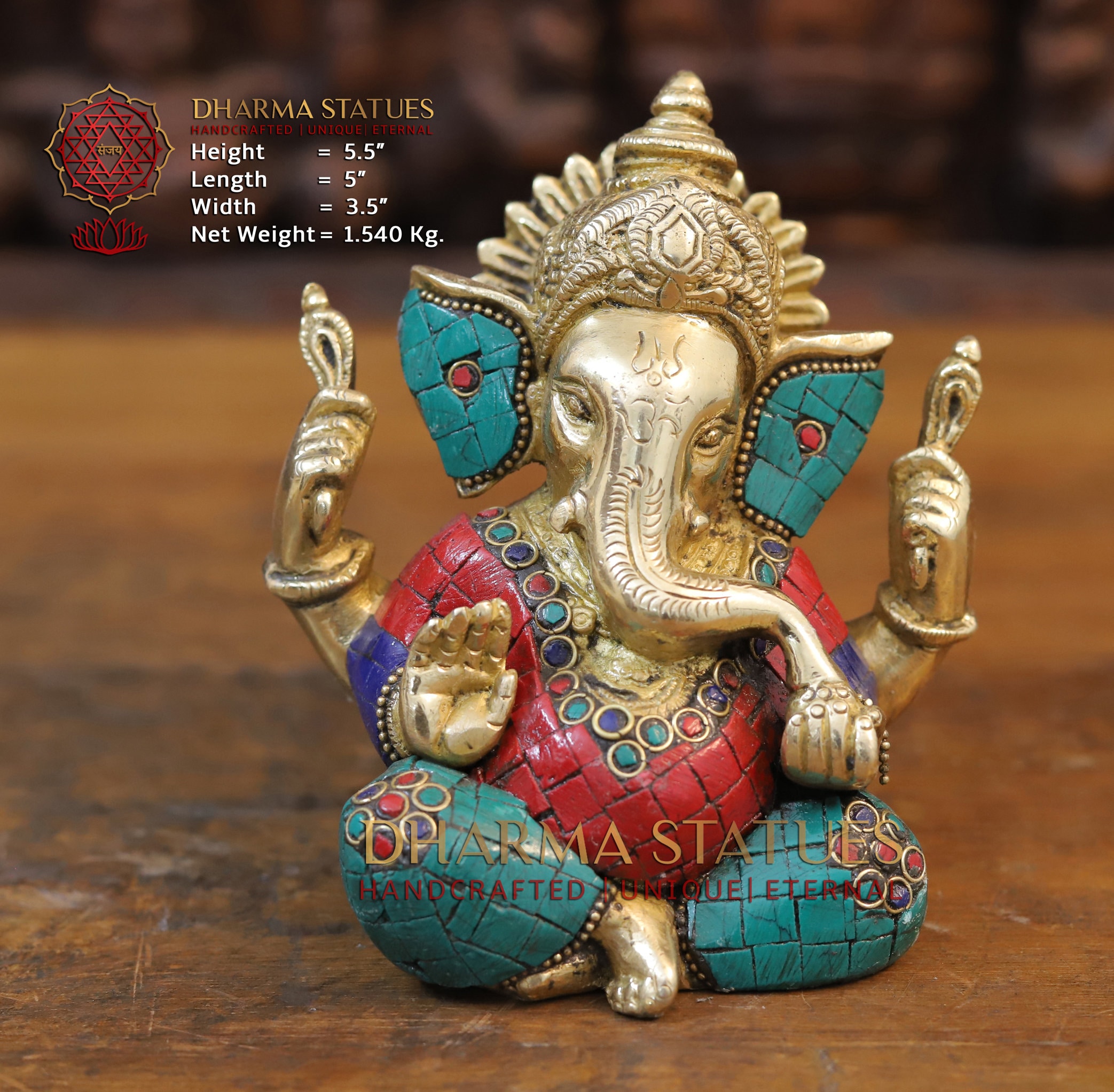 Brass Chaturbujha Vinayaka (ganesha) in Intricate Stone