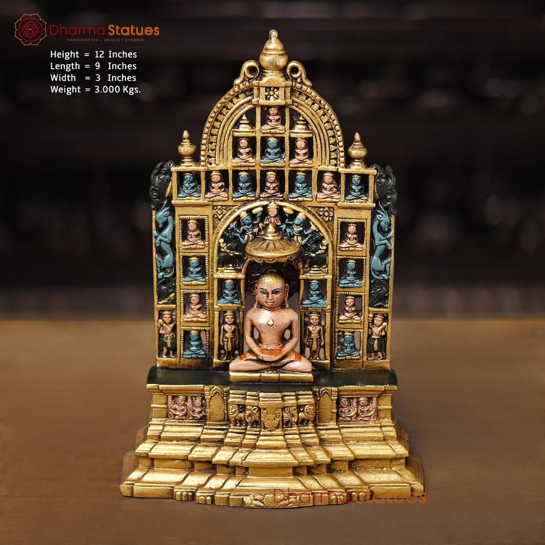 Brass Lord Mahaveer - Sitting on a Throne - Spl. Multicolor Finish-best
