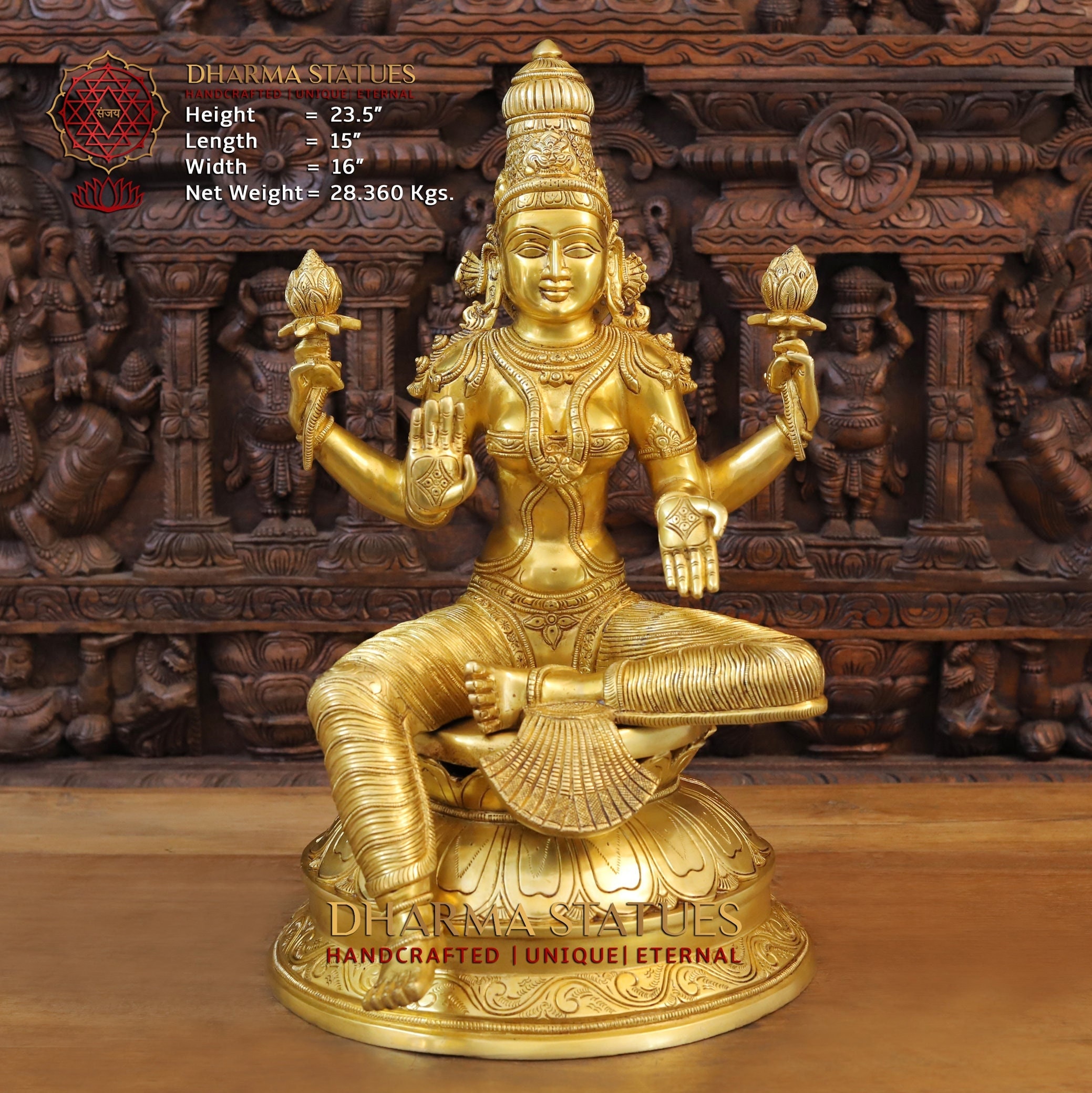 Brass Hiranmayi Sudha (enchanting Goddess Lakshmi) on a Blooming