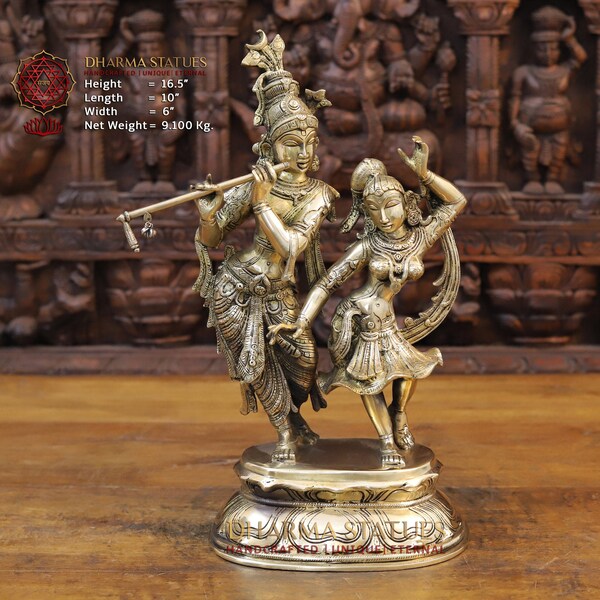Brass Murli Manohara (Krishna) and Radha in Dancing Moment - South India Make - Dharma Exclusive