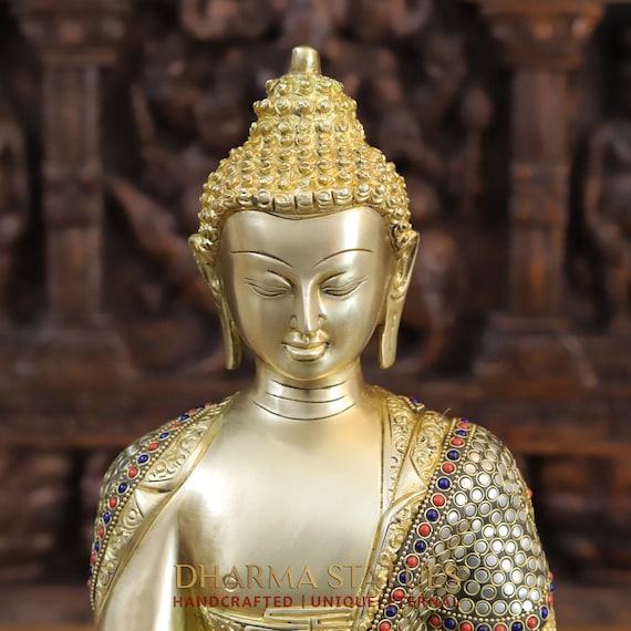 真鍮の金剛薬師如来半貴石細工 - チベットから輸入 - ダルマ限定 