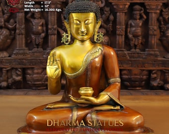 Anmutige Messing Lord Buddha in Abhaya Mudra | Handgefertigte Polierte Finish | 48cm